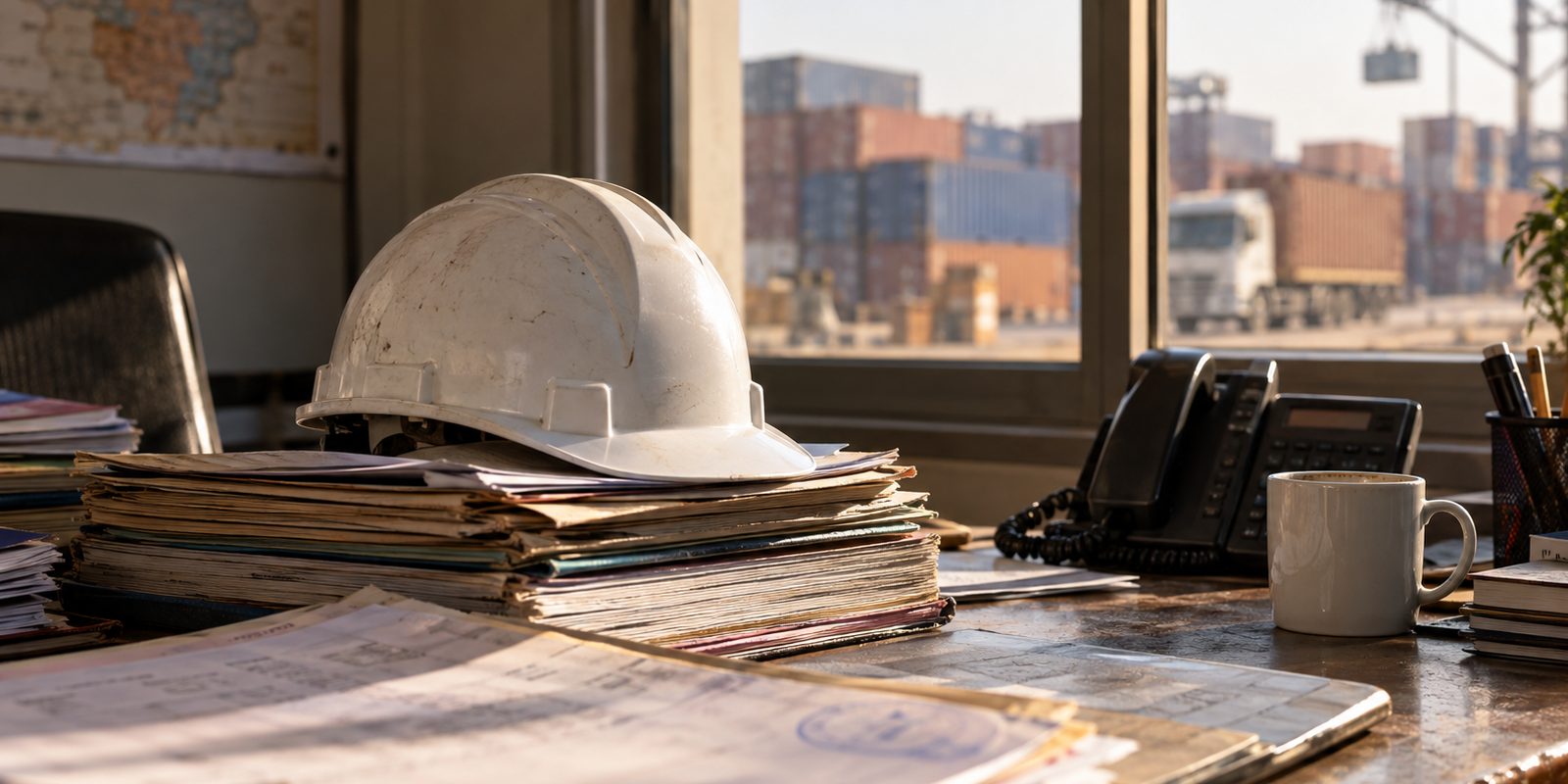 Import and compliance paperwork at a mining supply office in Lubumbashi