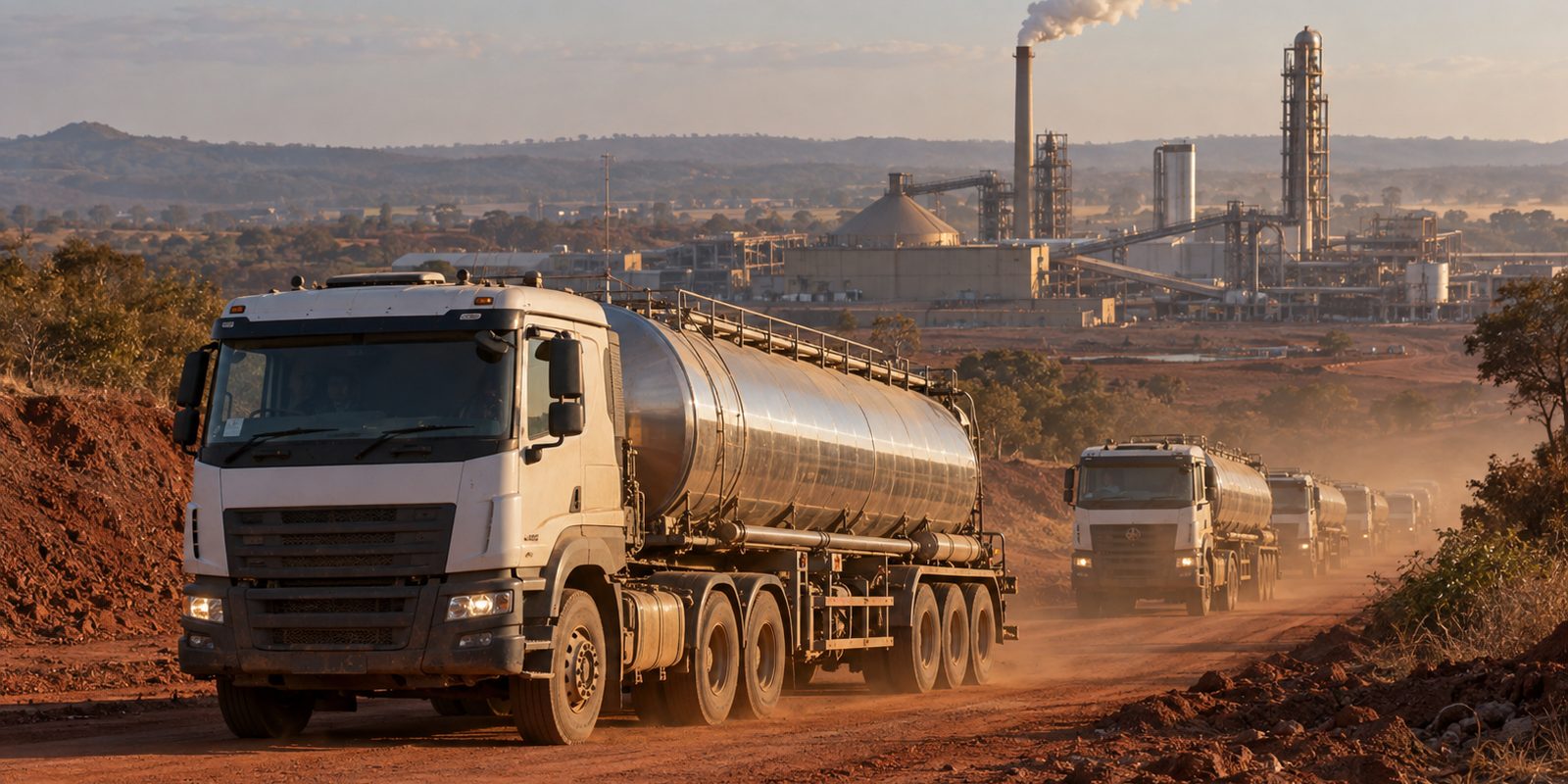Sulphuric acid tanker on the road to a Copperbelt mine