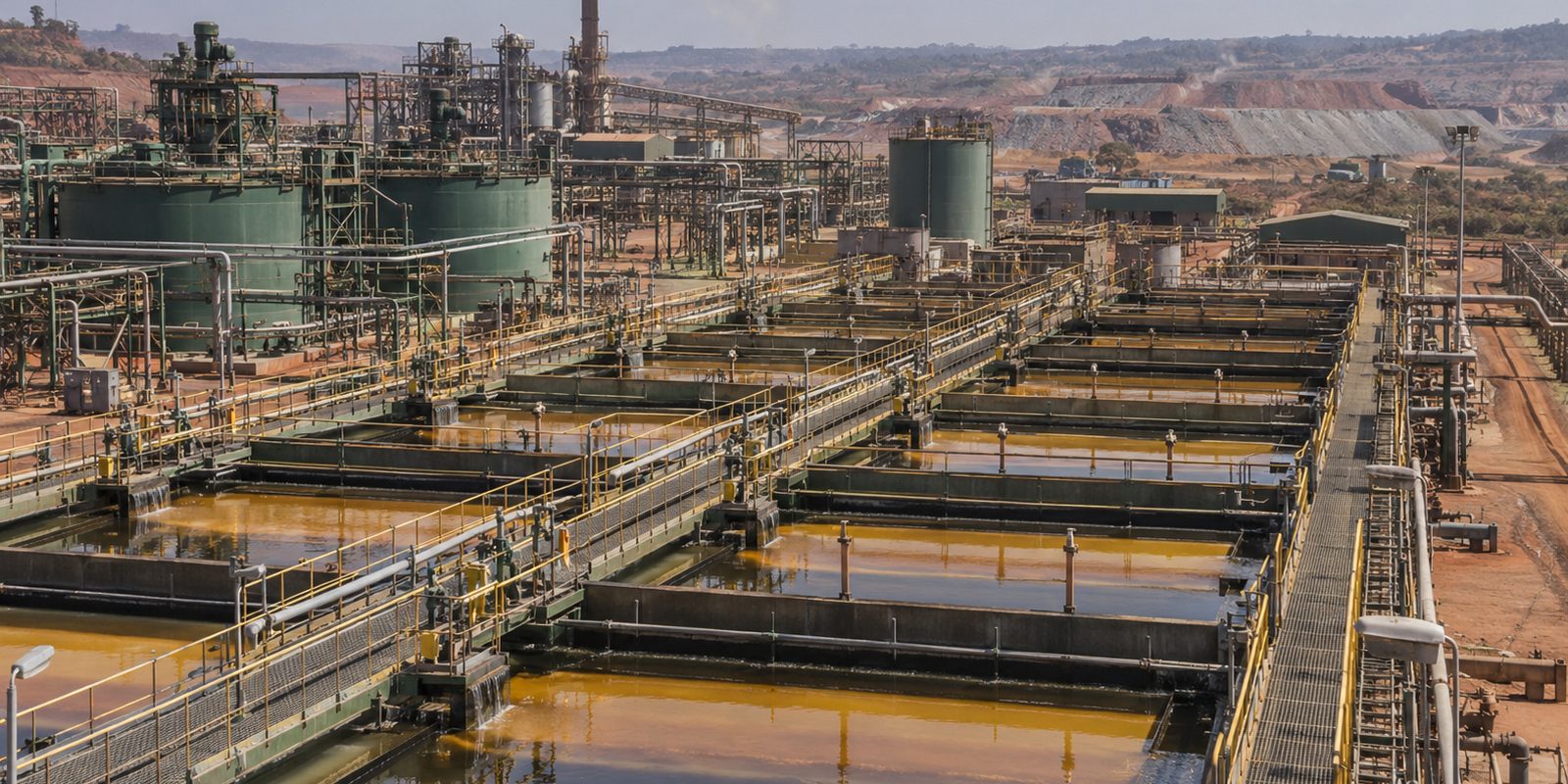 Copper solvent-extraction mixer-settlers at a Copperbelt plant